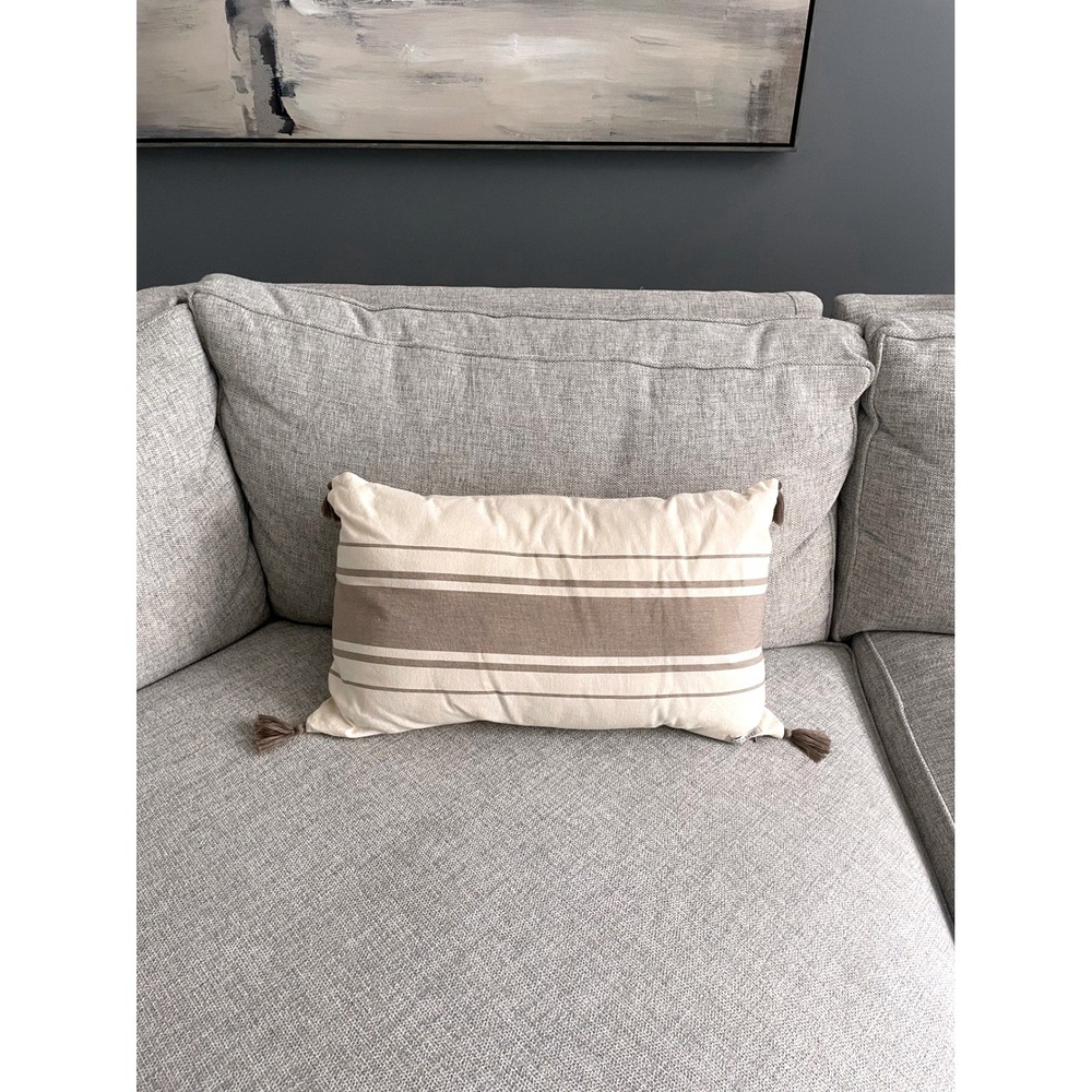 Elements Erin Gates Striped Lumbar Throw Pillow Cream Taupe Tassel Accent Boho